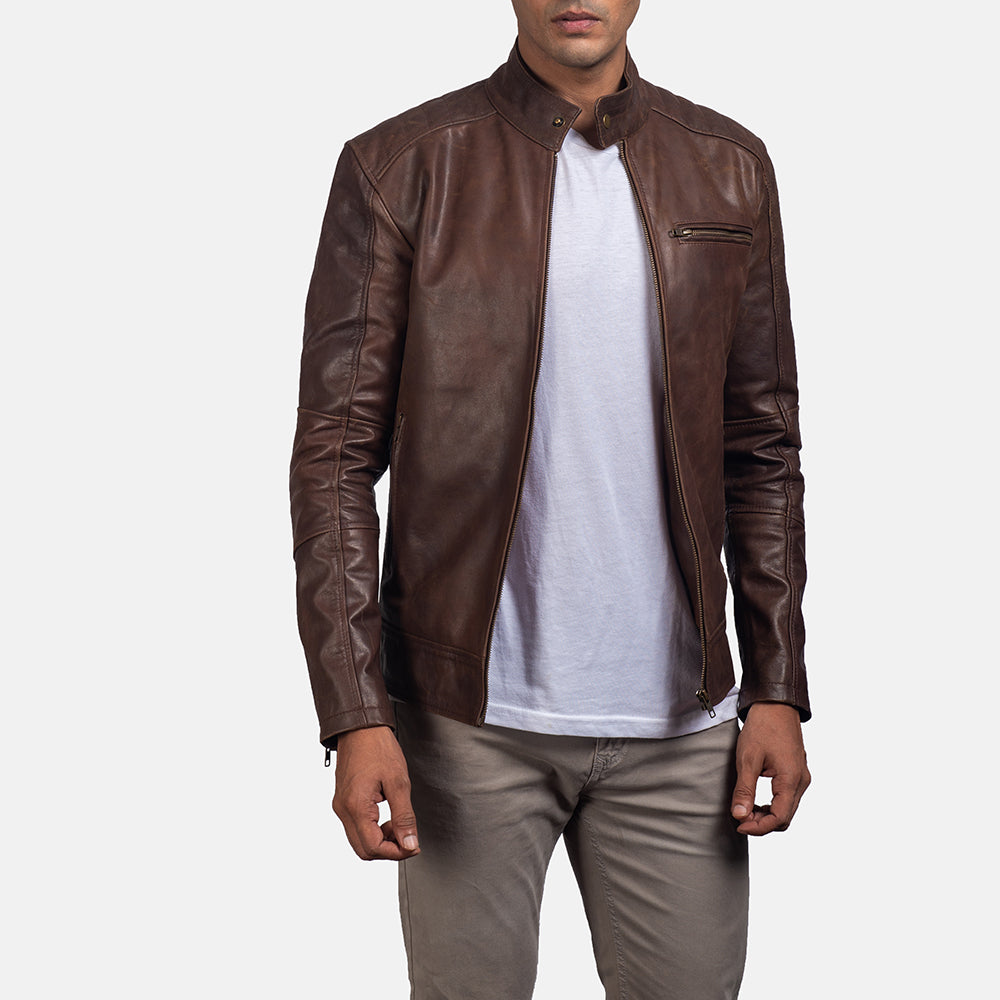 Rock Creek Men's Genuine Leather Biker Jacket - Dark Brown, Short Length, S-2XL