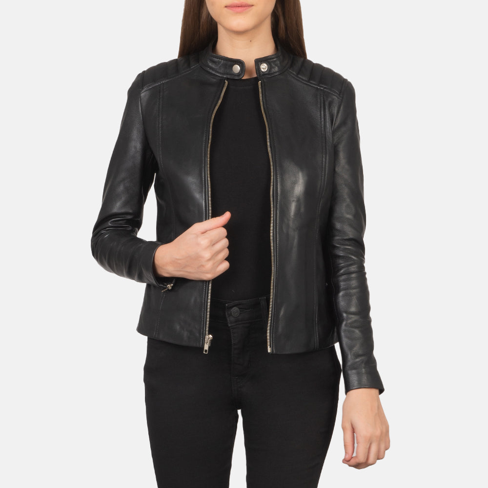 Womens black jacket leather Clearance