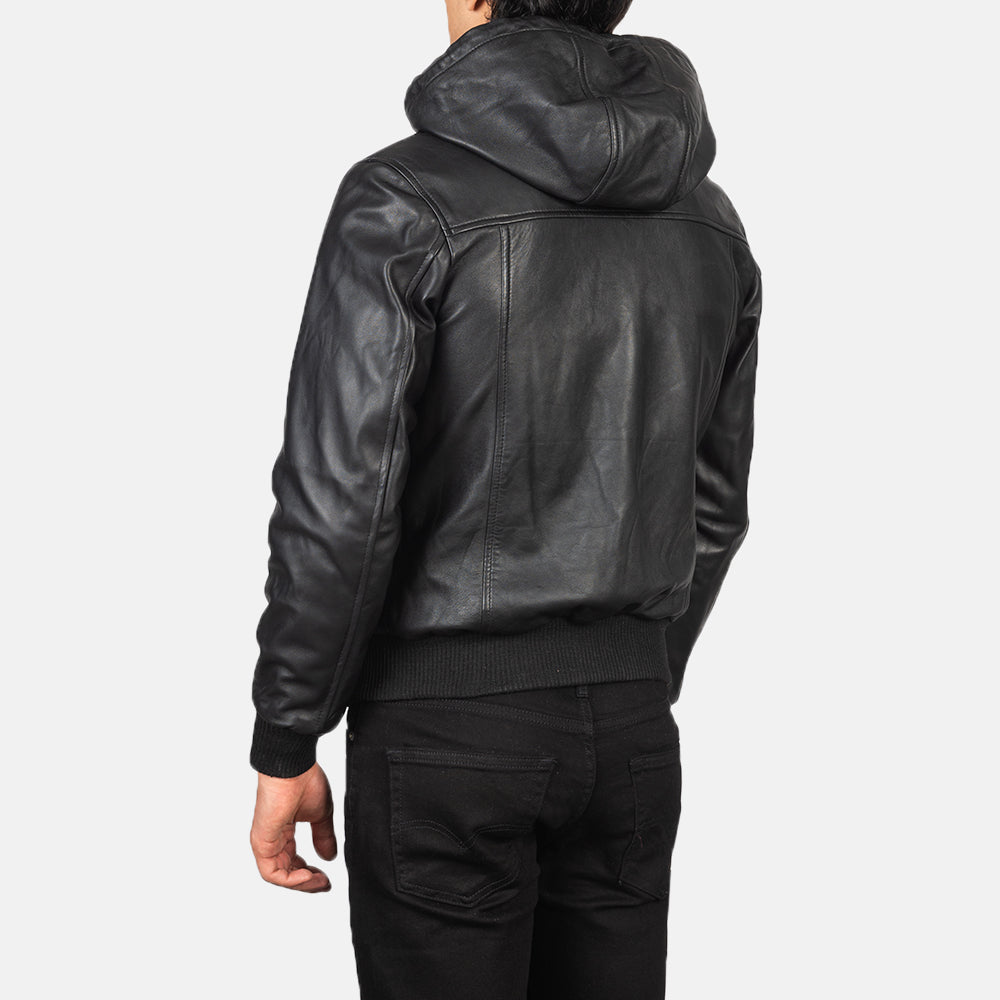 【BALR.】2way HOODED LEATHER BOMBER JACKET Men's Nintenzo Black Hooded Leather Bomber Jacket – The Jacket Maker