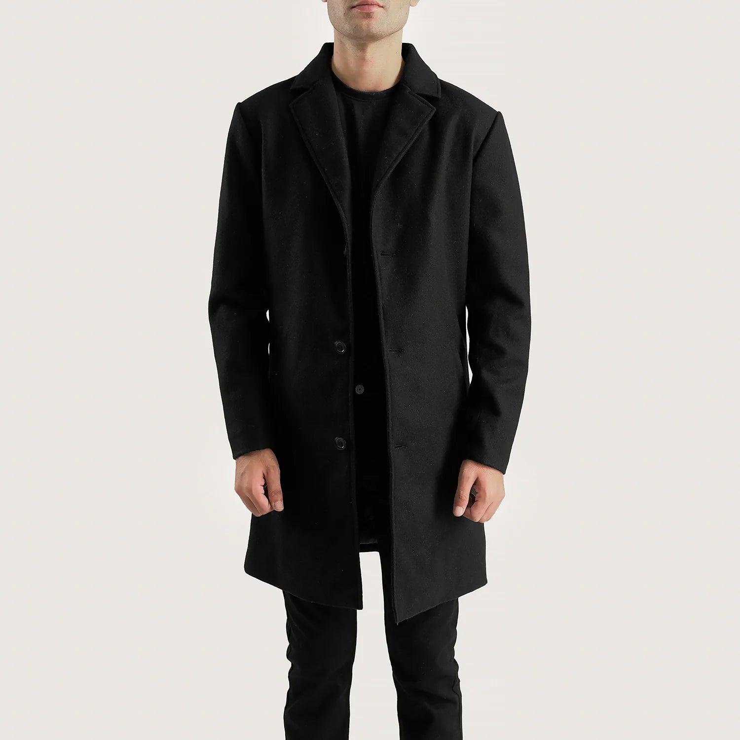 Black wool coat for men on sale
