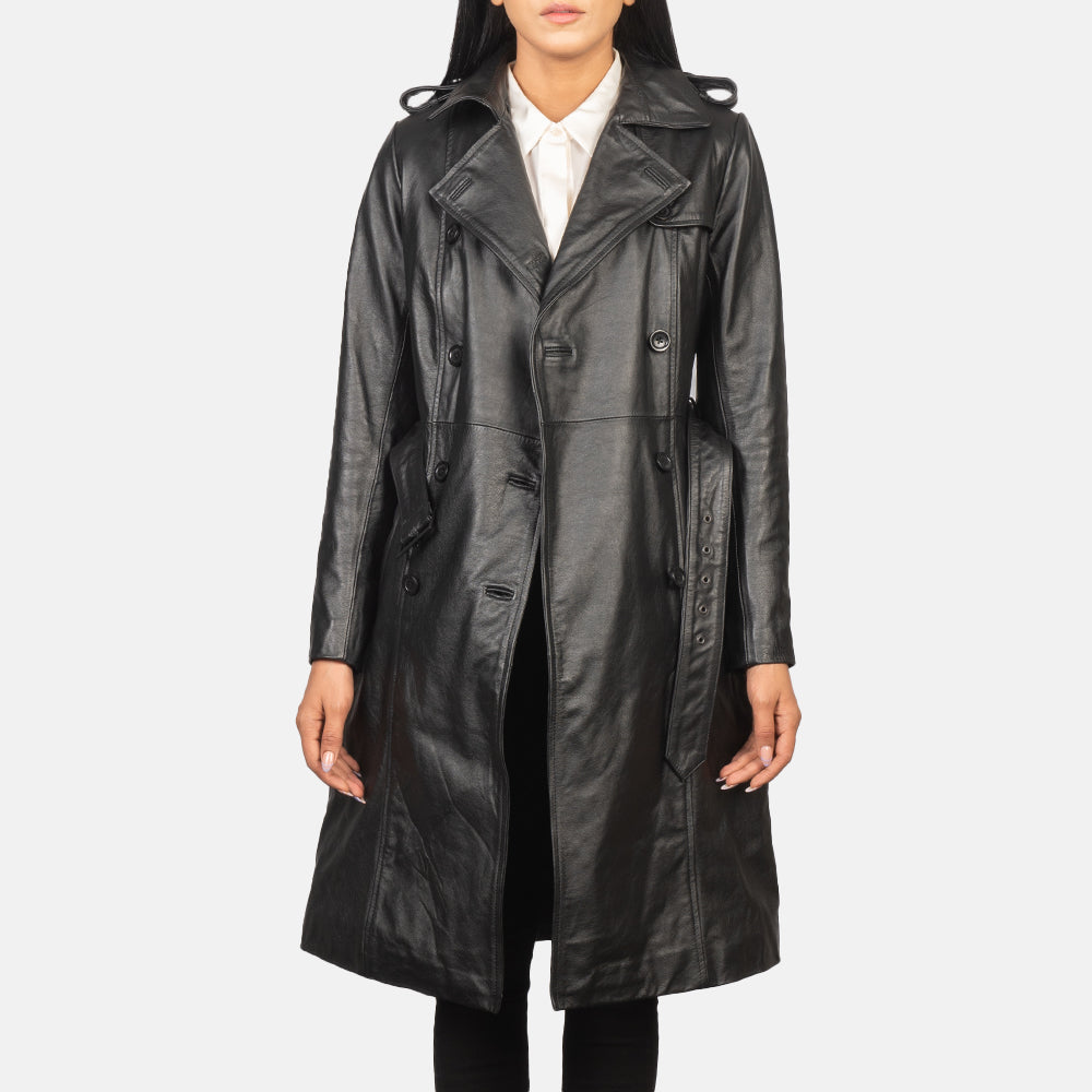 Women's Alice Black Double Breasted Leather Coat – The Jacket Maker